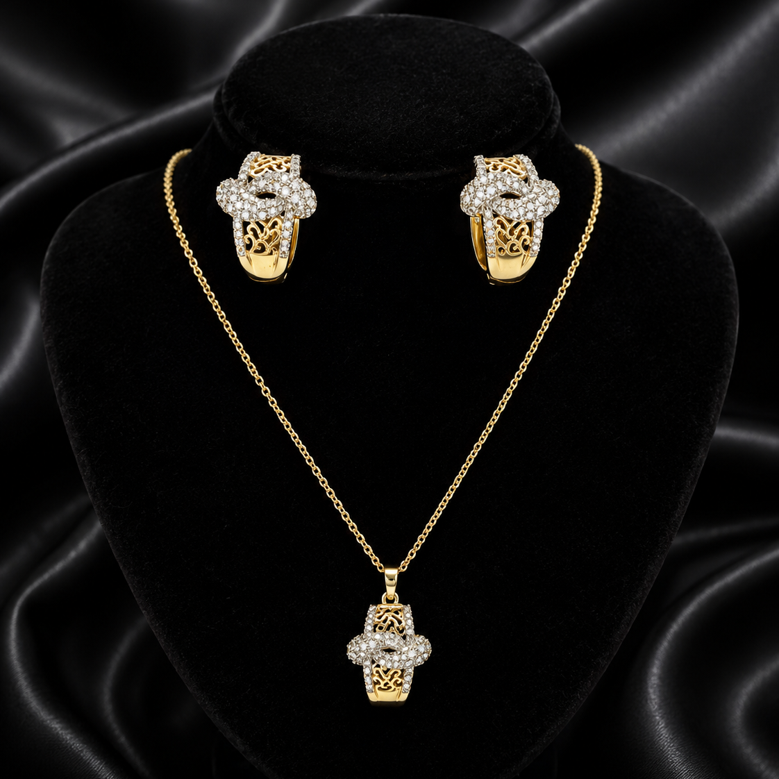 Two Tone Filigree Pendant and Earring Set