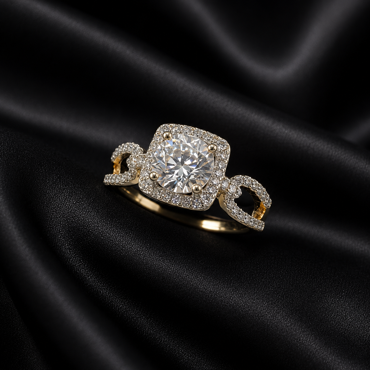 Cushion Cut Split Shank Diamond Ring