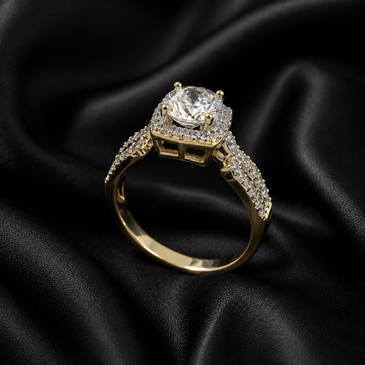Cushion Cut Split Shank Diamond Ring