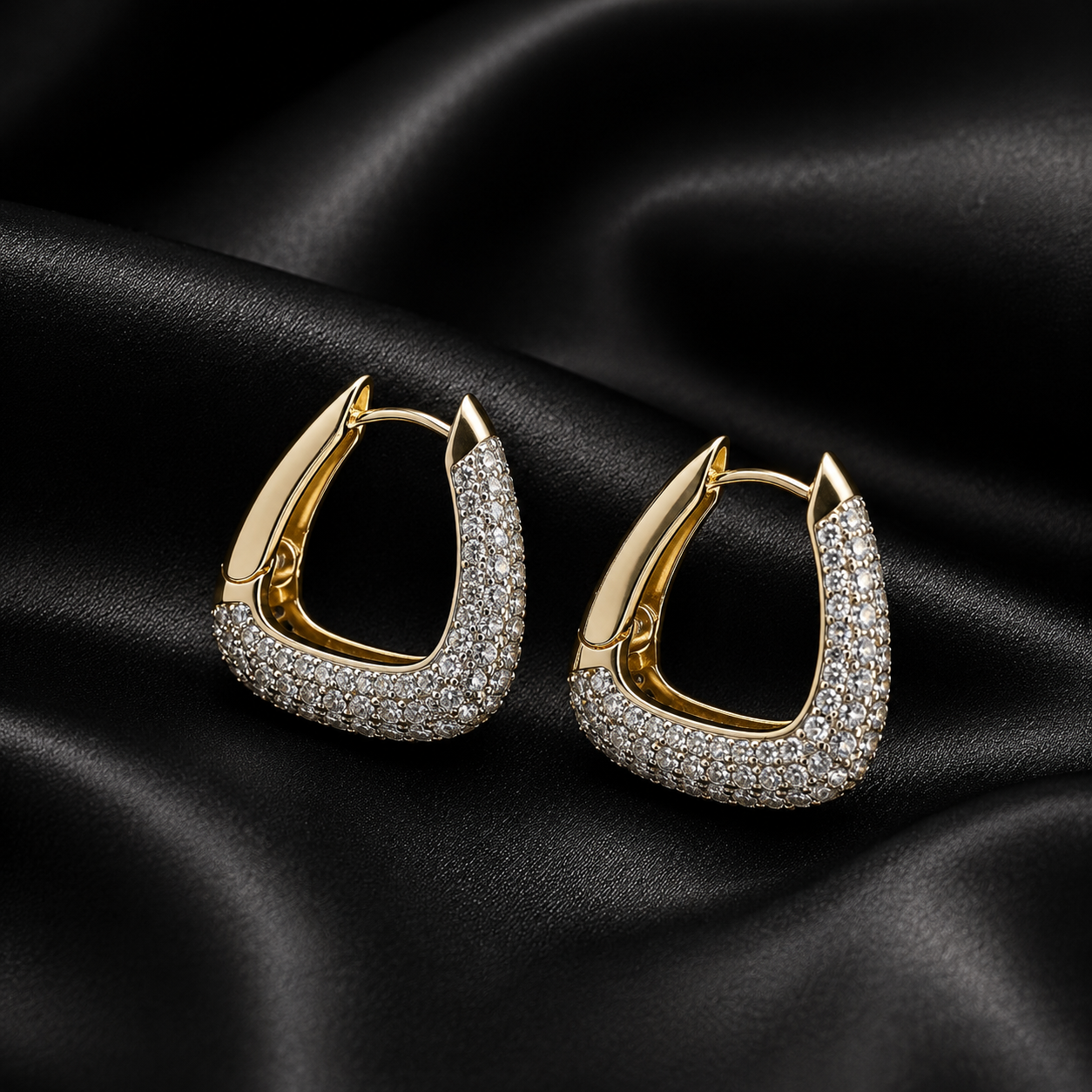 Gold Geometric Pavé Hoop Earrings