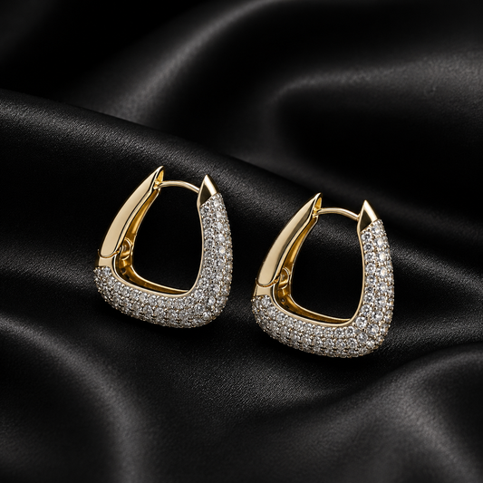 Gold Geometric Pavé Hoop Earrings