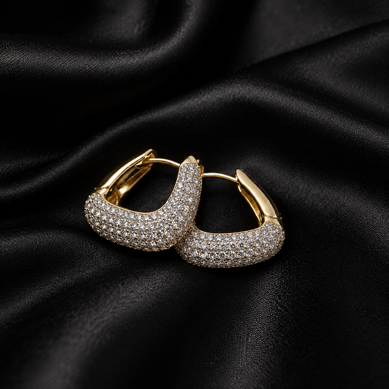Gold Geometric Pavé Hoop Earrings