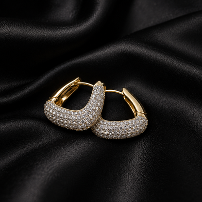 Gold Geometric Pavé Hoop Earrings
