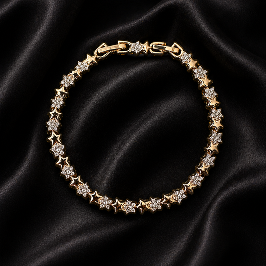 Gold CZ Star Link Tennis Bracelet