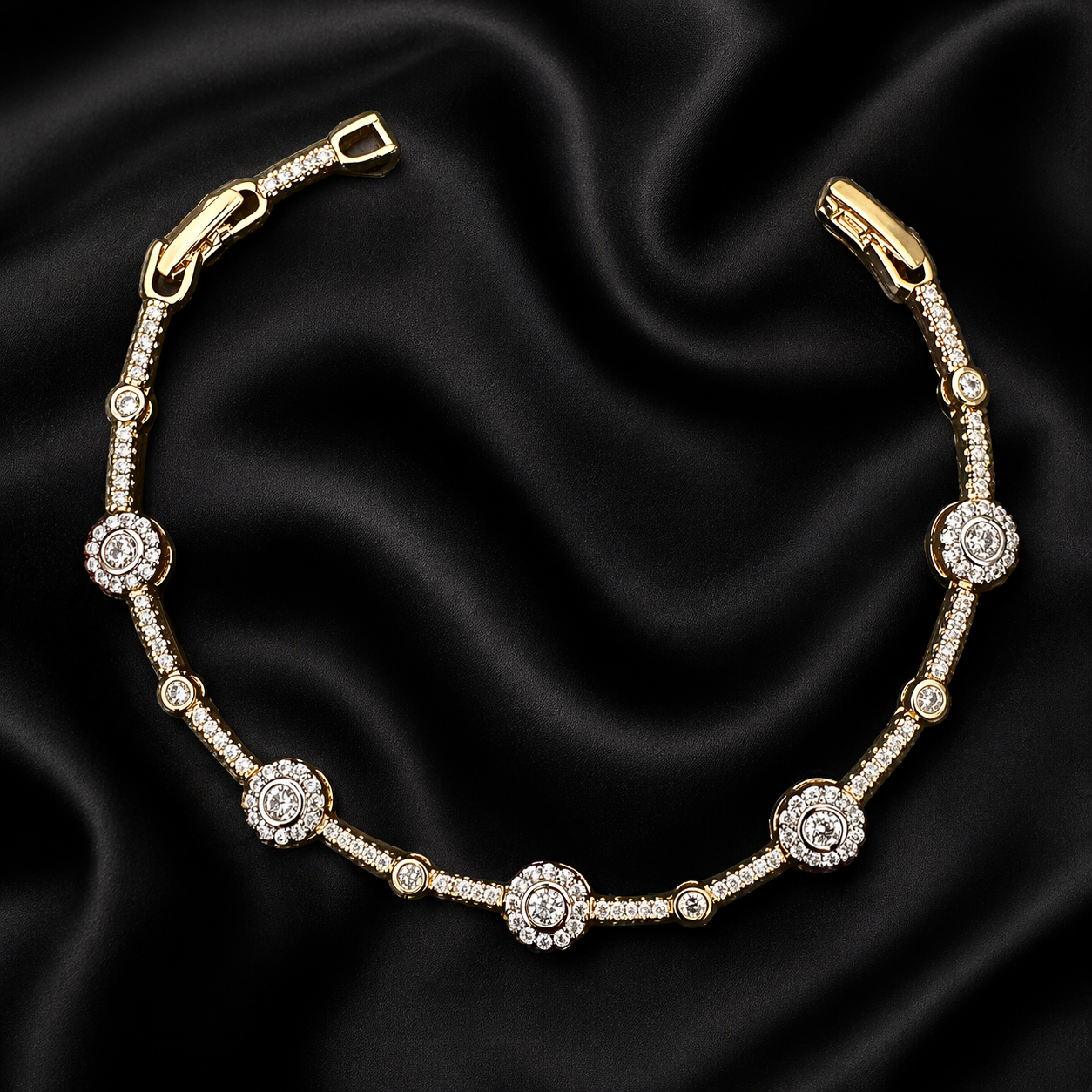 Gold Floral Station CZ Bracelet