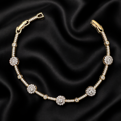 Gold Floral Station CZ Bracelet