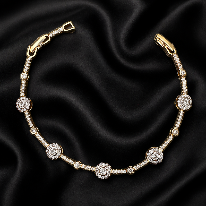 Gold Floral Station CZ Bracelet
