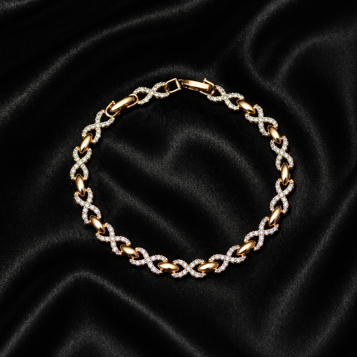 Gold Infinity Link CZ Bracelet