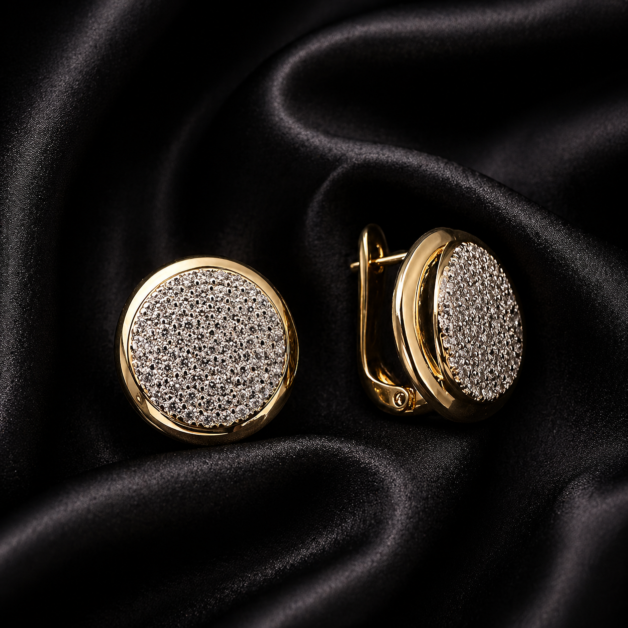 Golden Pave Circle Earrings
