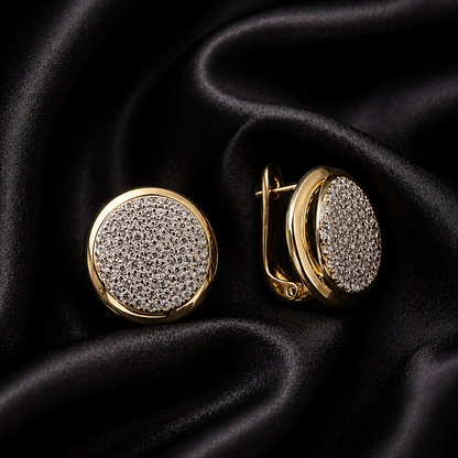 Golden Pave Circle Earrings