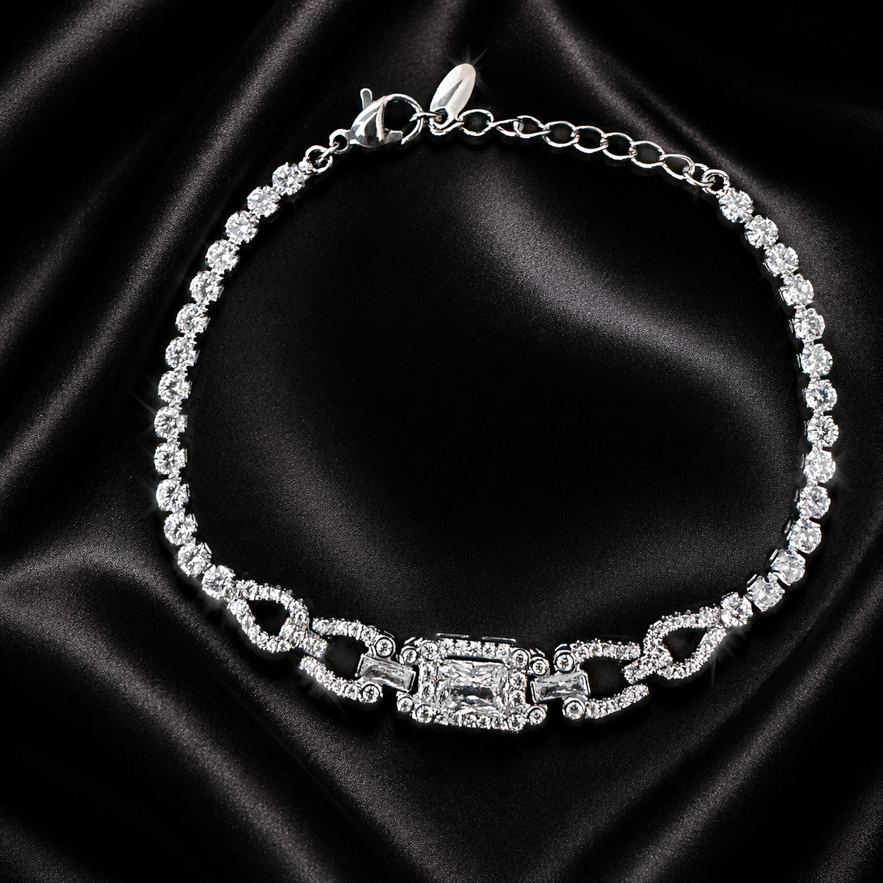 Silver Heart Link CZ Bracelet