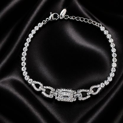 Silver Heart Link CZ Bracelet