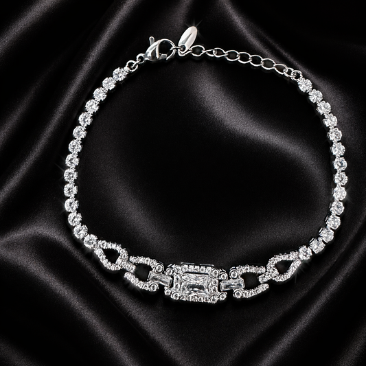 Silver Heart Link CZ Bracelet