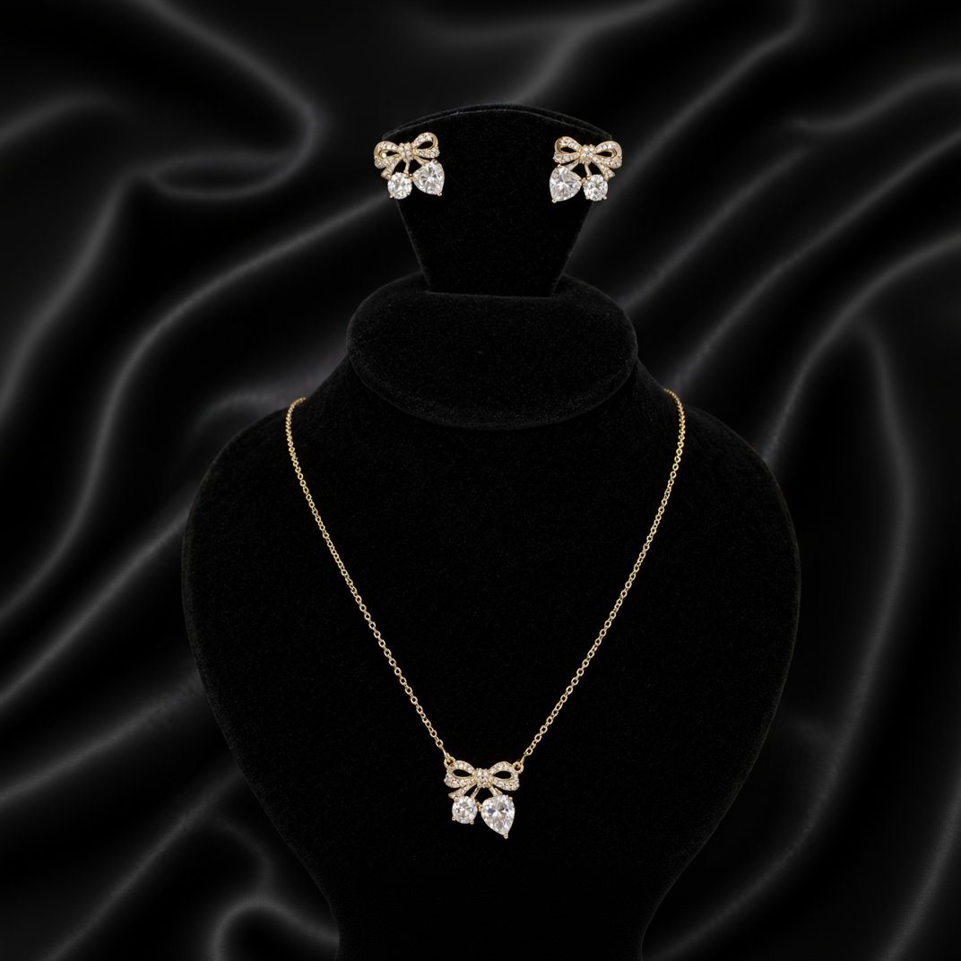 Sparkling Sweetheart Bow Pendant and Earring Set