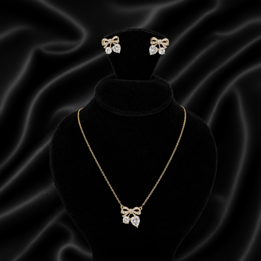 Sparkling Sweetheart Bow Pendant and Earring Set