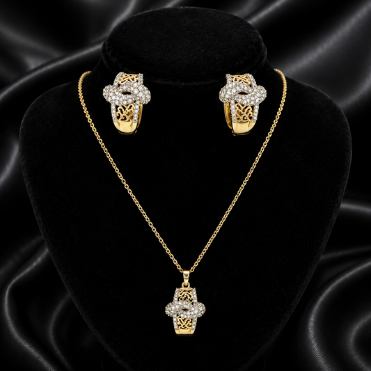 Two Tone Filigree Pendant and Earring Set