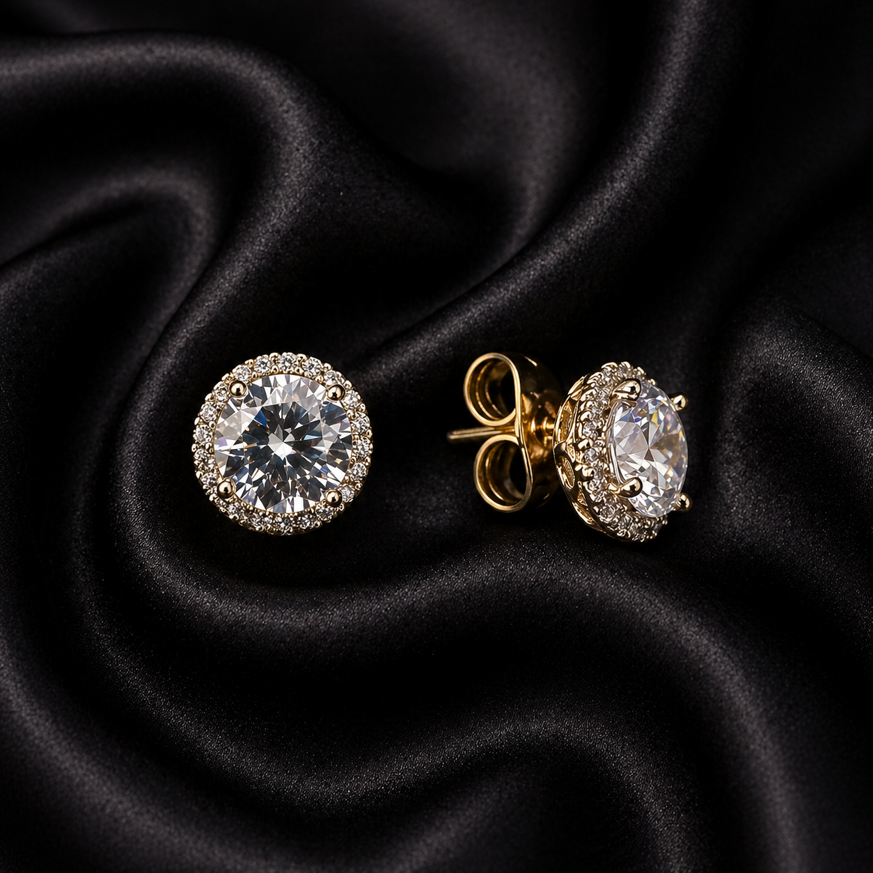 White CZ Round Halo Stud Earrings