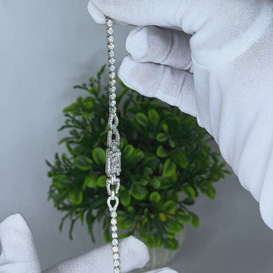 Silver Heart Link CZ Bracelet
