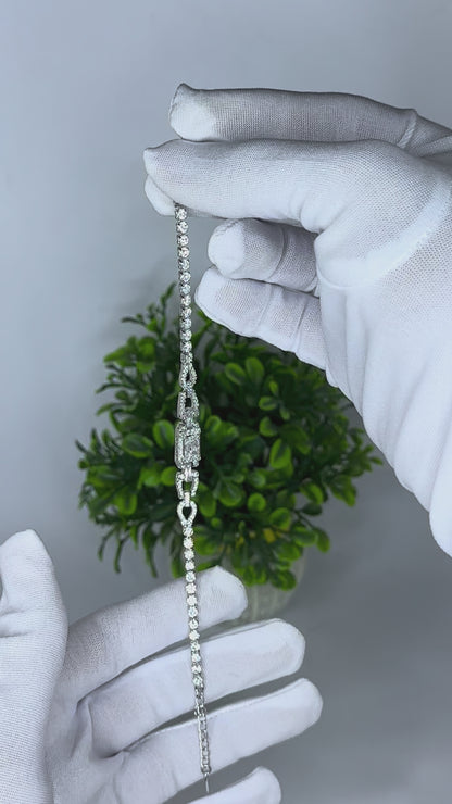 Silver Heart Link CZ Bracelet